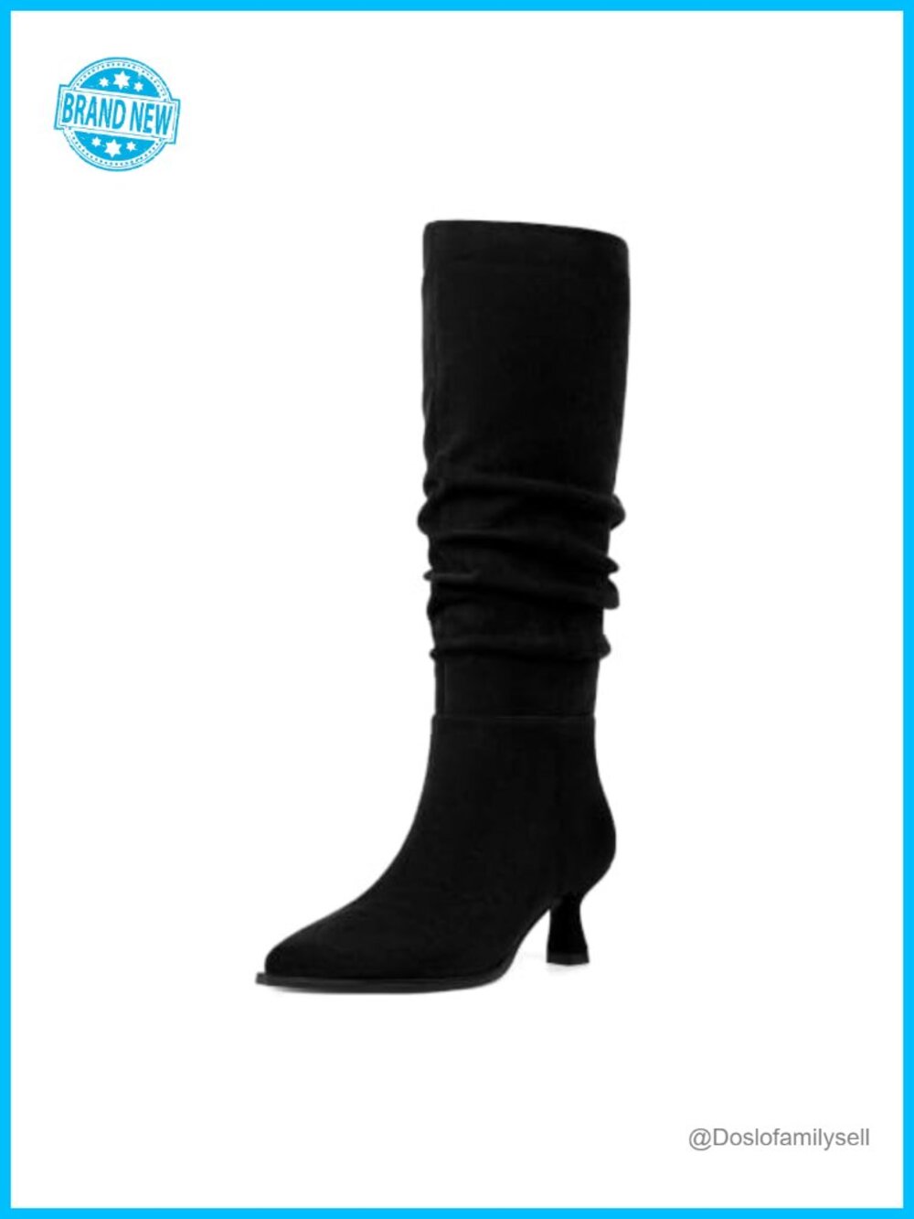 Faux Suede Knee High Boots Kitten Heel Pointed Toe Side Zip Women's